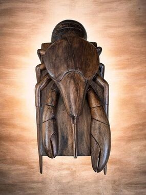 Wooden handcarved trinket jewelry box w lobster carved on lid walnut rosewood